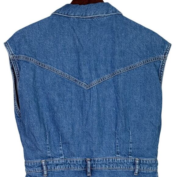 Zara Sleeveless Collard Button Denim Short Jean Shorts Romper L Dark Wash Blue - Picture 6 of 15